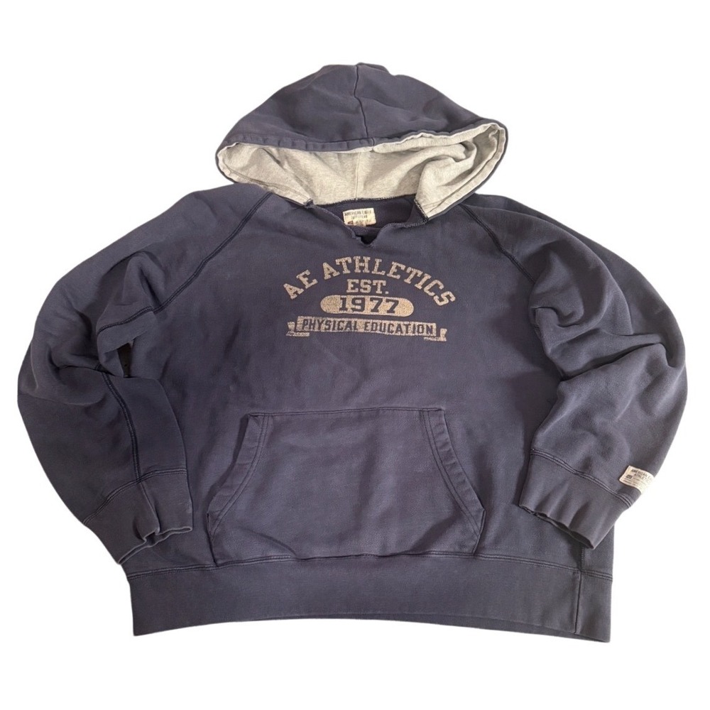 American Eagle AE Athletics Hoodie Mens XL Navy Blue Graphic Sweatshirt 1977
